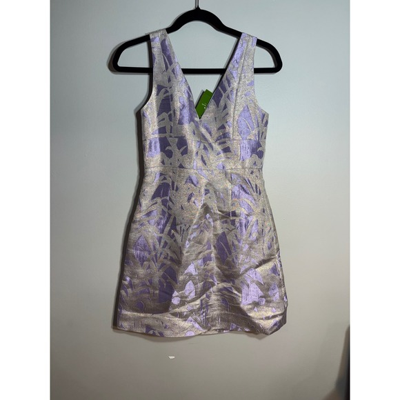 Kate Spade New York Lilac Gold Metallic Floral Brocade A Line Mini Dress Size 2 - Picture 2 of 6
